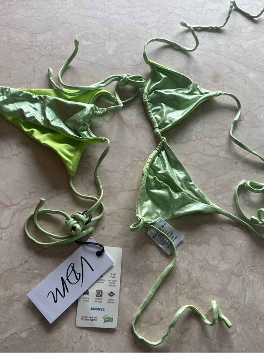 Shimmery Light Green Reversible Triangle Bikini Set
